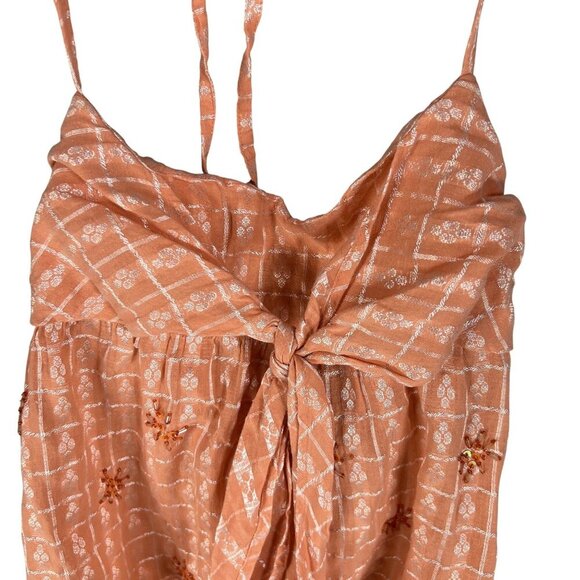 Wet Seal Vintage Womens M Y2K Babydoll Cami Halter Top Peach Floral Embellished - Picture 14 of 15